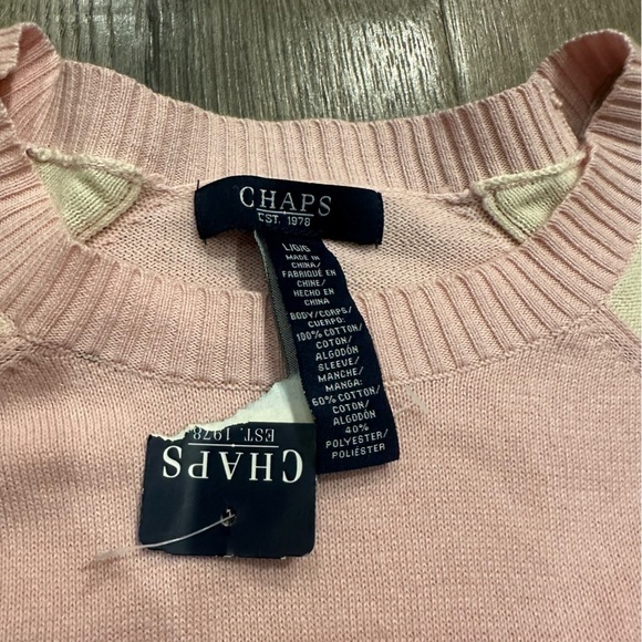New Chaps Sweater Color Block Pink Gray Cotton Sz Large Preppy Feminine Classic - Picture 3 of 10